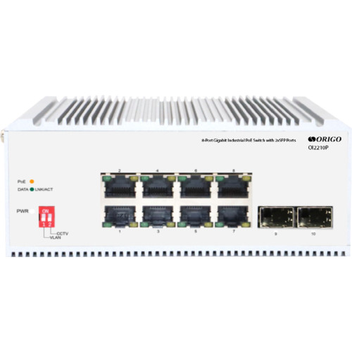 Коммутатор/ Unmanaged Industrial Switch 8x1000Base-T PoE, 2x1000Base-X SFP, PoE Budget 185W, Surge 4KV, -40 to 75°C