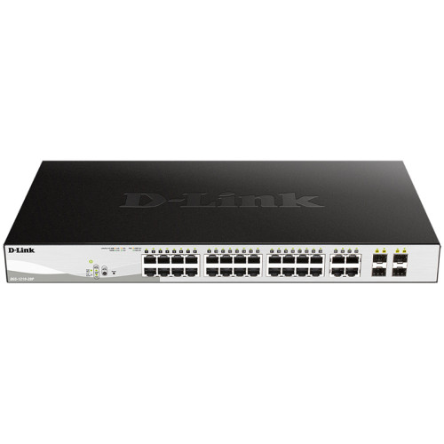 Коммутатор/ DGS-1210-28P/FL Managed L2 Switch 24x1000Base-T PoE, 4xCombo 1000Base-T/SFP, PoE Budget 193W, Surge 6KV, CLI