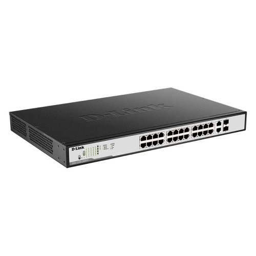 Коммутатор/ DGS-1100-26MPP,DGS-1100-26MPP/C EasySmart L2 Switch 24х1000Base-T PoE, 2xCombo 1000Base-T/SFP, Surge 2KV, PoE Budget 518W