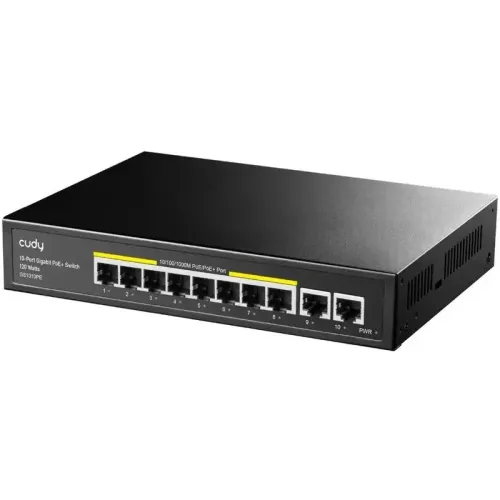 Коммутатор/8 RJ-45 10/100/1000M PSE ports +2 RJ45 10/100/1000  Uplink Port Unmanaged PoE+ Switch 120W,  802.3af/at standard,Alternative 1/2(+),3/6(-), Steel Case, Watchdog, 120W internal