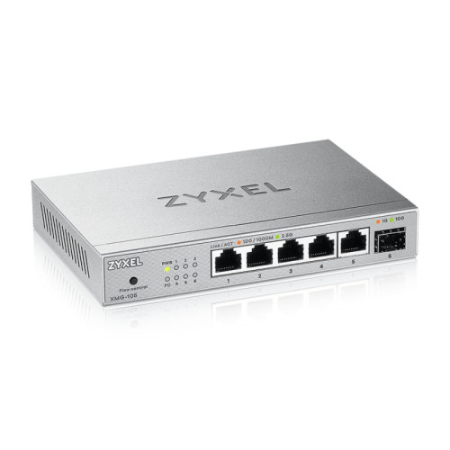 Коммутатор/ Мультигигабитный PoE++ коммутатор Zyxel XMG-105HP, 5xRJ-45: 1/2.5G (4 из них PoE++), 1xSFP+, настольный, бесшумный, бюджет PoE 70 Вт Коммутатор/ Мультигигабитный PoE++ коммутатор Zyxel XMG-105HP, 5xRJ-45: 1/2.5G (4 из них PoE++), 1xSFP+, настольный, бесшумный, бюджет PoE 70 Вт