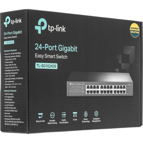 Коммутатор/ 24-Port Gigabit Easy Smart Switch, 24 10/100/1000Mbps RJ45 ports,  MTU/Port/Tag-based VLAN, QoS, IGMP Snooping