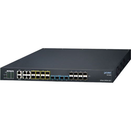 коммутатор/ PLANET 8-Port GPON OLT with 4-Port Gigabit TP/SFP Combo + 4-Port 1000X SFP + 4-Port 10G SFP+ with optional Redundant Power (ITU-T G.984/G.988, 1024 ONUs, L3 Static Routing, Standard 100~240VAC single Power Supply, dual-AC or AC+DC supported)