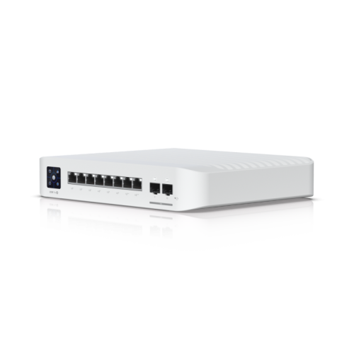 Коммутатор/ UniFi Pro 8 PoE has 8 ports (6 PoE+, 2 PoE++), 120W total PoE, 56 Gbps switching