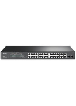 JetStream 24-port 10/100Mbps + 4-port Gigabit L2 Smart Switch with 24-port PoE+, PoE budget up to 250W, support PoE power management, with abundant L2 features,1U rack mountable, full managed via web UI/CLI/SSH/Telnet/SNMP