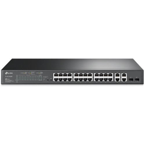 JetStream 24-port 10/100Mbps + 4-port Gigabit L2 Smart Switch with 24-port PoE+, PoE budget up to 250W, support PoE power management, with abundant L2 features,1U rack mountable, full managed via web UI/CLI/SSH/Telnet/SNMP