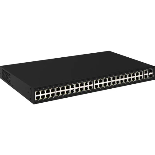 PoE коммутатор Fast Ethernet на 48 x  RJ45 + 2 x  GE Combo uplink портов. Порты: 48 x FE (10/100 Base-T) с поддержкой PoE (IEEE 802.3af/at), 2 x GE Combo Uplink (RJ45 + SFP). Соответствует стандартам PoE IEEE 802.3af/at. Автоматическое определение PoE уст