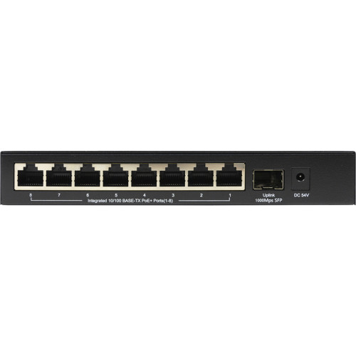 Коммутатор/ Unmanaged Switch 8x100Base-TX PoE, 1x1000Base-X SFP, PoE Budget 80W, metal case