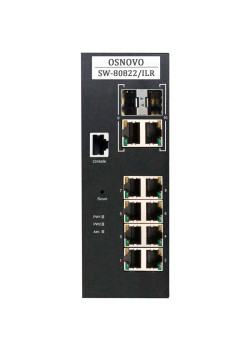 Коммутатор/ OSNOVO Промышленный гигабитный L2+ коммутатор PoE на 10 портов, 8 *10/100/1000Base-T с PoE (до 30W), 2*Combo, суммарно PoE до 240W,  БП опционально, Сертификат Транспортной Безопасности