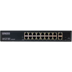 OSNOVO PoE коммутатор FE, 16 *10/100 Base-T с PoE, 2 x GE Uplink (RJ45), 1 x GE SFP Uplink, мощность PoE на порт до 30W, суммарно PoE до 292W