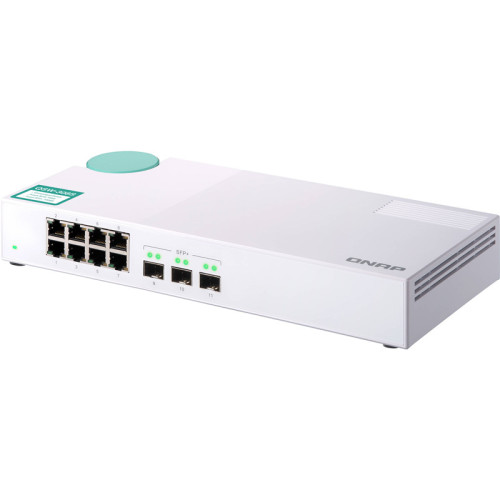 Коммутатор/ QNAP QSW-308S Unmanaged 10 Gb / s switch with 3 SFP + ports and 8 1 Gb / s RJ-45 ports, throughput up to 76 Gb / s, JumboFrame support