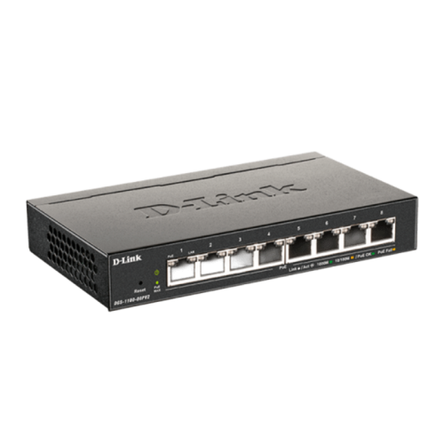 Коммутатор/ DGS-1100-08PV2 Управляемый L2 PoE-коммутатор, 8х1000Base-T PoE, PoE-бюджет 64 Вт, Web-интерфейс, SNMP
