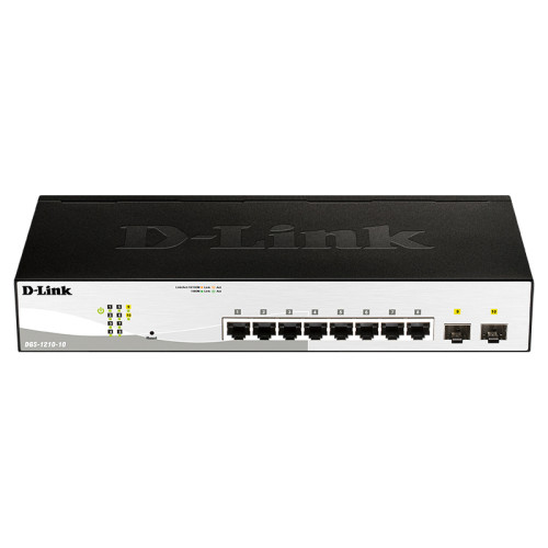 Коммутатор/ DGS-1210-10/FL Managed L2 Switch 8x1000Base-T, 2x1000Base-X SFP, Surge 6KV, CLI