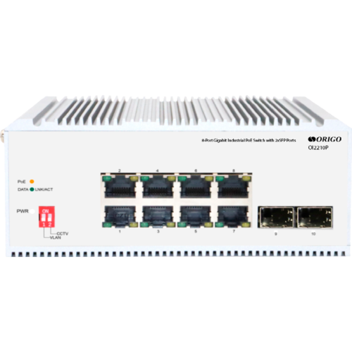 Коммутатор/ Unmanaged Industrial Switch 8x1000Base-T PoE, 2x1000Base-X SFP, PoE Budget 185W, Surge 4KV, -40 to 75°C