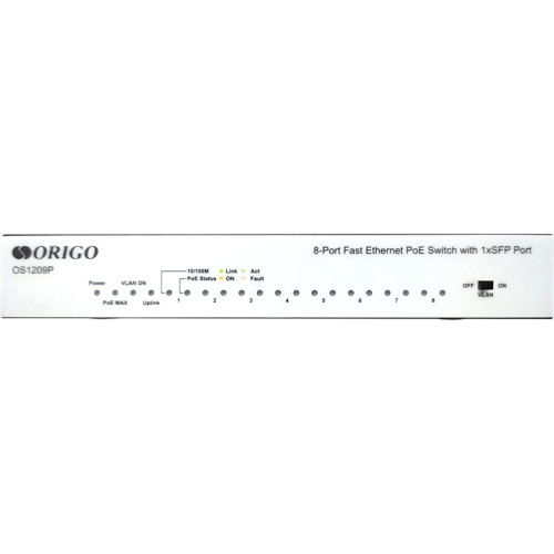 Коммутатор/ Unmanaged Switch 8x100Base-TX PoE, 1x1000Base-X SFP, PoE Budget 80W, metal case