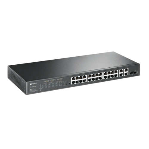 Коммутатор/ JetStream 24-port 10/100Mbps + 4-port Gigabit L2 Smart Switch with 24-port PoE+, PoE budget up to 250W, support PoE power management, with abundant L2 features,1U rack mountable, full managed via web UI/CLI/SSH/Telnet/SNMP