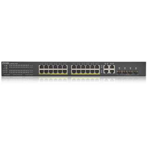 Коммутатор/ ZYXEL GS1920-24HPv2 Hybrid Smart switch PoE+ ZYXEL Nebula Flex, 24xGE PoE+, 4xCombo (SFP/RJ-45), budget PoE 375W, Standalone / cloud management