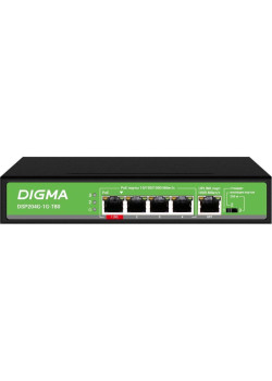 Коммутатор Digma DSP204G-1G-T80 (L2) 5x1Гбит/с 4PoE 4PoE+ 1PoE++ 80W неуправляемый