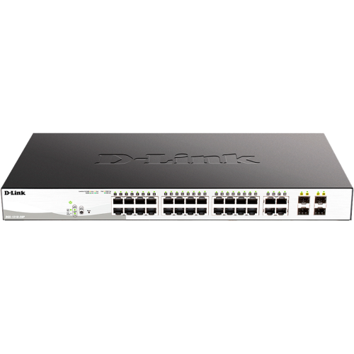 Коммутатор/ DGS-1210-28P/F5A Настраиваемый L2 PoE-коммутатор, 24x1000Base-T, 4хCombo 1000Base-T/SFP