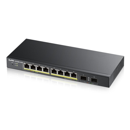 Коммутатор/ Smart L2 PoE+ Switch Zyxel GS1900-10HP, 8xGE PoE+, 2xSFP, Desktop, Silent, Budget PoE 77W