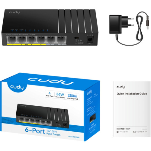 Коммутатор CUDY FS106P 6-Port 10/100M PoE+ Switch 36W Коммутатор CUDY FS106P 6-Port 10/100M PoE+ Switch 36W
