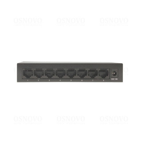Коммутатор неуправляемый/ OSNOVO Неуправляемый коммутатор Fast Ethernet на 8 портов. Порты: 8 x FE (10/100Base-TX). Auto MDI/MDIX Встроенная грозозащита 2кВ. В комплекте БП DC12V(1A). Размеры (ШхВхГ): 138 x 25 x 78мм. Рабочая температура: 0...+40 гр. С.