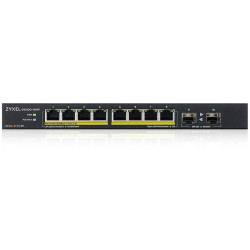 Zyxel GS1100-10HP 8xGE PoE+ 2xSFP PoE+ Switch Desktop Silent 130W PoE Budget Kensigton lock