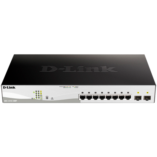 Коммутатор/ DGS-1210-10MP/F Smart L2 Switch 8х1000Base-T PoE, 2х1000Base-X SFP, PoE Budget 130W, Compact CLI