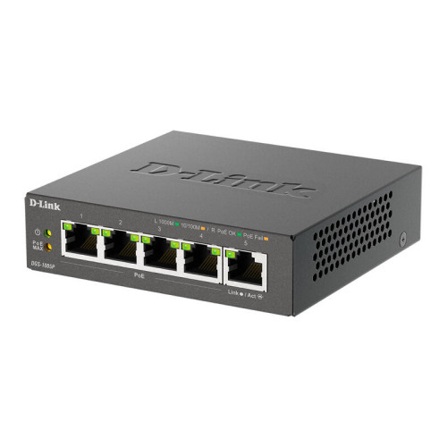 Коммутатор/ Неуправляемый PoE-коммутатор, 5x1000Base-T (4x1000Base-T PoE), PoE-бюджет 60 Вт, корпус металл