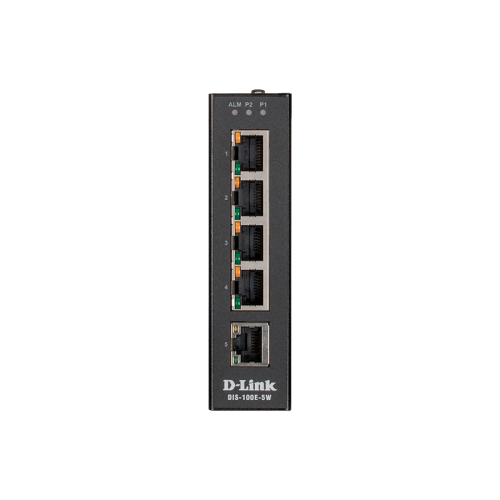 Коммутатор/ DIS-100E-5W Unmanaged Industrial Switch 5x100Base-TX, Surge 2KV, Alarm relay, DIN-Rail, metal case IP30, -40 to 75°C, only DC power, w/o power supply