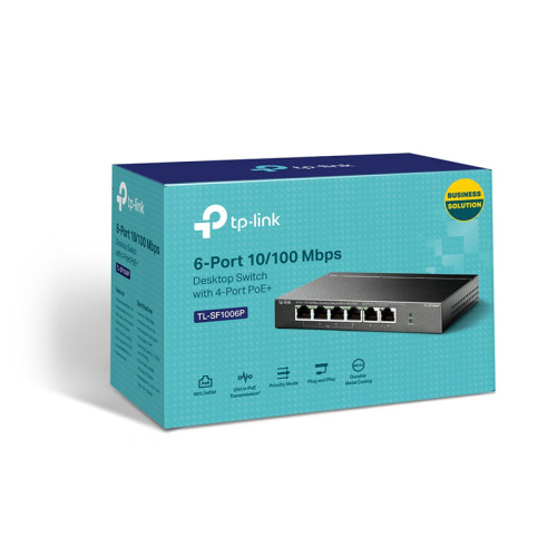 4-port 10/100 Mbit / s unmanaged PoE + switch with 2 10/100 Mbit/s Uplink ports, metal case, desktop installation, 4 802.3 af/at PoE+ ports, 2 10/100 Mbit/s Uplink ports