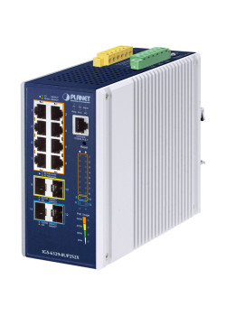 коммутатор/ PLANET IGS-6329-8UP2S2X IP30 DIN-rail Industrial L3 8-Port 10/100/1000T 802.3bt PoE + 2-port 1G/2.5G SFP + 2-Port 10G SFP+ Full Managed Switch (-40 to 75 C, 8-port 95W PoE++, 802.3bt/PoH/Force modes, DIDO, ERPS Ring, 1588 PTP TC, Modbus TCP, O