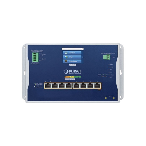 коммутатор/ PLANET WGS-5225-8UP2SV IP30, IPv6/IPv4, L2+ 8-Port 10/100/1000T 802.3bt PoE + 2-Port 1G/2.5G SFP Wall-mount Managed Switch with LCD touch screen (-20~70 degrees C, Max. 720W PoE budget, dual power input on 48-54VDC terminal block, 200m Extend коммутатор/ PLANET WGS-5225-8UP2SV IP30, IPv6/IPv4, L2+ 8-Port 10/100/1000T 802.3bt PoE + 2-Port 1G/2.5G SFP Wall-mount Managed Switch with LCD touch screen (-20~70 degrees C, Max. 720W PoE budget, dual power input on 48-54VDC terminal block, 200m Extend