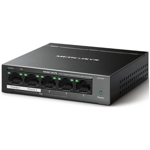 Коммутатор Mercusys MS105GP (L2) 5x1Гбит/с 4PoE+ 65W неуправляемый