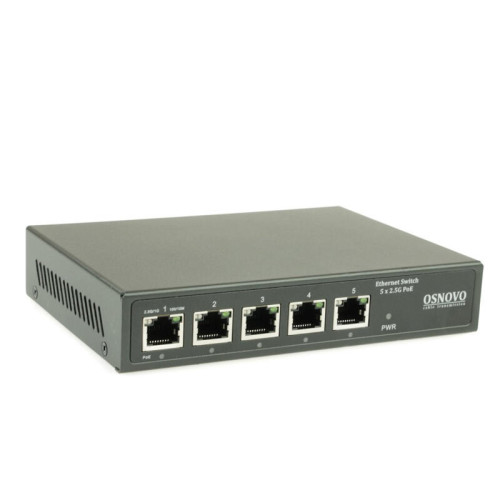 Коммутатор/ OSNOVO PoE коммутатор 2.5G Ethernet на 5 RJ45 портов. Порты: 1 x 2.5G (10/100/1000/2500Base-TX) с PoE (до 60W, A+B) + 3 x 2.5G (10/100/1000/2500Base-TX) с PoE (до 30W), 1 x 2.5G