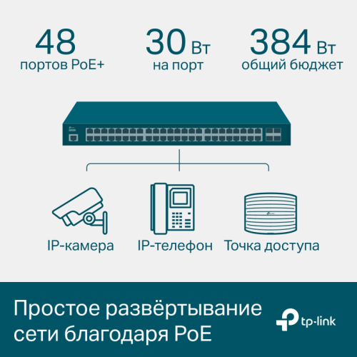 Коммутатор/ 48-port Gigabit PoE+ L2+ switch, 48 802.3af/at PoE+ ports, 4 Gb SFP slots, 1 RJ-45 + 1Micro-USB console ports, 348W PoE budget