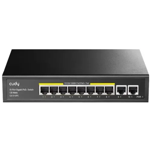 Коммутатор/8 RJ-45 10/100/1000M PSE ports +2 RJ45 10/100/1000  Uplink Port Unmanaged PoE+ Switch 120W,  802.3af/at standard,Alternative 1/2(+),3/6(-), Steel Case, Watchdog, 120W internal