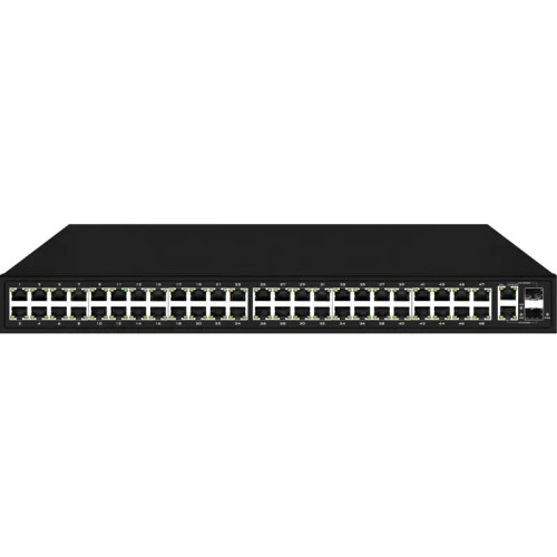 PoE коммутатор Fast Ethernet на 48 x  RJ45 + 2 x  GE Combo uplink портов. Порты: 48 x FE (10/100 Base-T) с поддержкой PoE (IEEE 802.3af/at), 2 x GE Combo Uplink (RJ45 + SFP). Соответствует стандартам PoE IEEE 802.3af/at. Автоматическое определение PoE уст