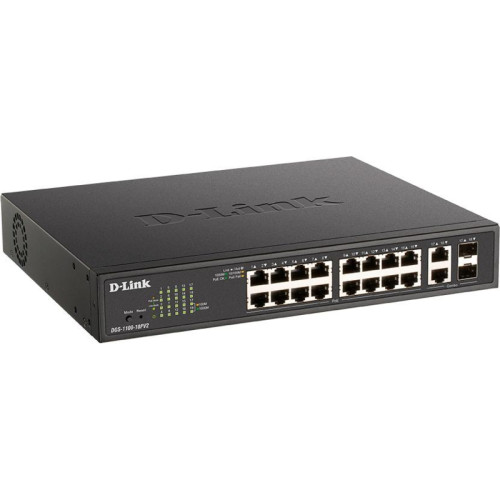 Коммутатор D-Link DGS-1100-18PV2/A (L2) 16x1Гбит/с 2xКомбо(1000BASE-T/SFP) 2SFP 130W настраиваемый Коммутатор D-Link DGS-1100-18PV2/A (L2) 16x1Гбит/с 2xКомбо(1000BASE-T/SFP) 2SFP 130W настраиваемый