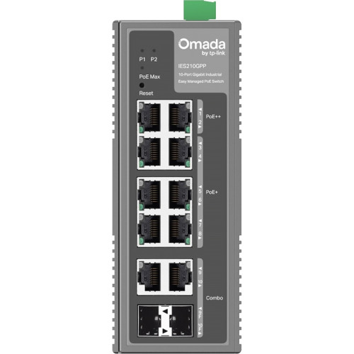 Коммутатор/ Omada 10-Port Gigabit Industrial Easy Managed Switch with 6-Port PoE+ and 2-Port PoE++ Коммутатор/ Omada 10-Port Gigabit Industrial Easy Managed Switch with 6-Port PoE+ and 2-Port PoE++