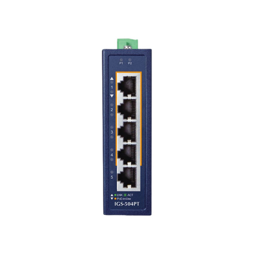коммутатор/ PLANET IGS-504PT IP30 Compact size 4-Port 10/100/1000T 802.3at PoE + 1-Port 10/100/1000T Gigabit Ethernet Switch (-40~75 degrees C, dual 48~54V DC) коммутатор/ PLANET IGS-504PT IP30 Compact size 4-Port 10/100/1000T 802.3at PoE + 1-Port 10/100/1000T Gigabit Ethernet Switch (-40~75 degrees C, dual 48~54V DC)