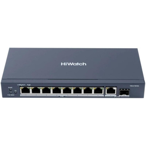 Коммутатор HiWatch DS-S1008GP (L2) 8x100Мбит/с 2x1Гбит/с 1SFP 8PoE 58W неуправляемый Коммутатор HiWatch DS-S1008GP (L2) 8x100Мбит/с 2x1Гбит/с 1SFP 8PoE 58W неуправляемый