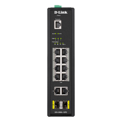 Коммутатор/ DIS-200G-12PS Managed L2 Industrial Switch 10x1000Base-T (8x1000Base-T PoE), 2x1000Base-X SFP, PoE Budget 123W, Surge 6KV, CLI, RJ45 Console, Alarm relay, Dying Gasp, DIN-Rail, metal case IP30, -40 to 65°C, w/o power adapter