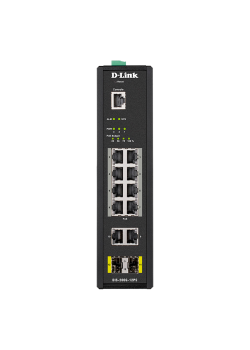 Коммутатор/ DIS-200G-12PS Managed L2 Industrial Switch 10x1000Base-T (8x1000Base-T PoE), 2x1000Base-X SFP, PoE Budget 123W, Surge 6KV, CLI, RJ45 Console, Alarm relay, Dying Gasp, DIN-Rail, metal case IP30, -40 to 65°C, w/o power adapter
