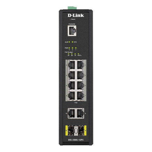 Коммутатор D-Link DIS-200G-12PS/A 10x1Гбит/с 2SFP 8PoE 240W управляемый