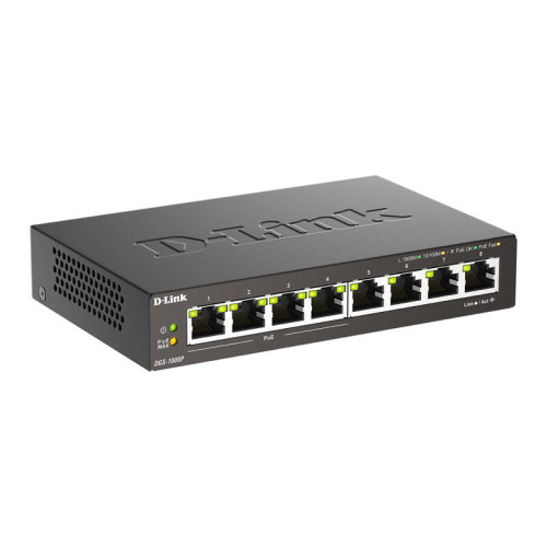 Коммутатор/ PoE-коммутатор, 8x1000Base-T (4x1000Base-T PoE), PoE-бюджет 60 Вт, корпус металл