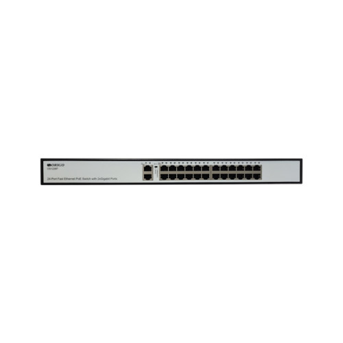 Unmanaged Switch 24x100Base-TX PoE, 2x1000Base-T, PoE Budget 285W, Long-range PoE up to 250m, 19
