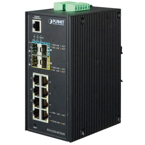 коммутатор/ PLANET IP30 Industrial L2+/L4 8-Port 1000T 802.3at PoE+ 4-port 100/1000X SFP Full Managed Switch (-40 to 75 C, dual redundant power input on 48~56VDC terminal block, DIDO, ERPS Ring Supported, 1588)