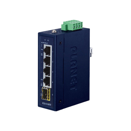 коммутатор/ PLANET IGS-510TF IP30 Compact size 4-Port 10/100/1000T + 1-Port 100/1000X SFP Gigabit Ethernet Switch (-40~75 degrees C, dual 9~48V DC/24V AC)