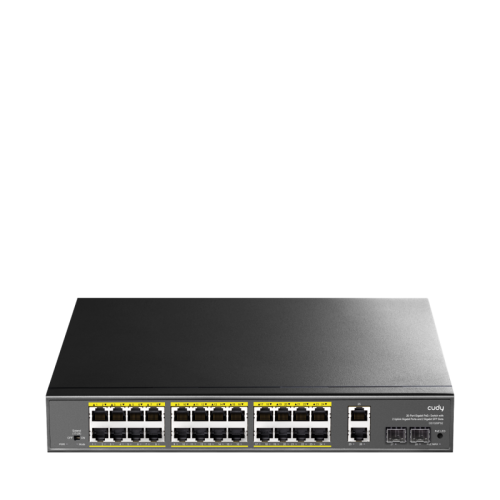 Коммутатор/ 24-10/100/1000 BASE-T Gigabit ports, 2-Port 10/100/1000 BASE-T Gigabit Uplink ports, 2-1000 BASE-X SFP Slot, 24-port IEEE 802.3at PoE+ Injector, 300 watts total Power budget, Supports PoE power up to 30W for each PoE port, Extend Mode (Transmi